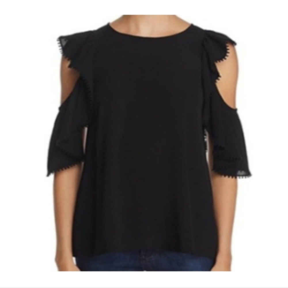 Rebecca Minkoff Women's Black XS Monsoon Cold Shoulder Top With Ruffle D…